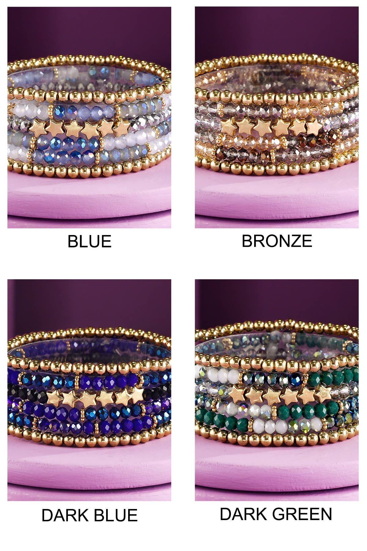 Layered Stackable Beaded Bracelets with Stars