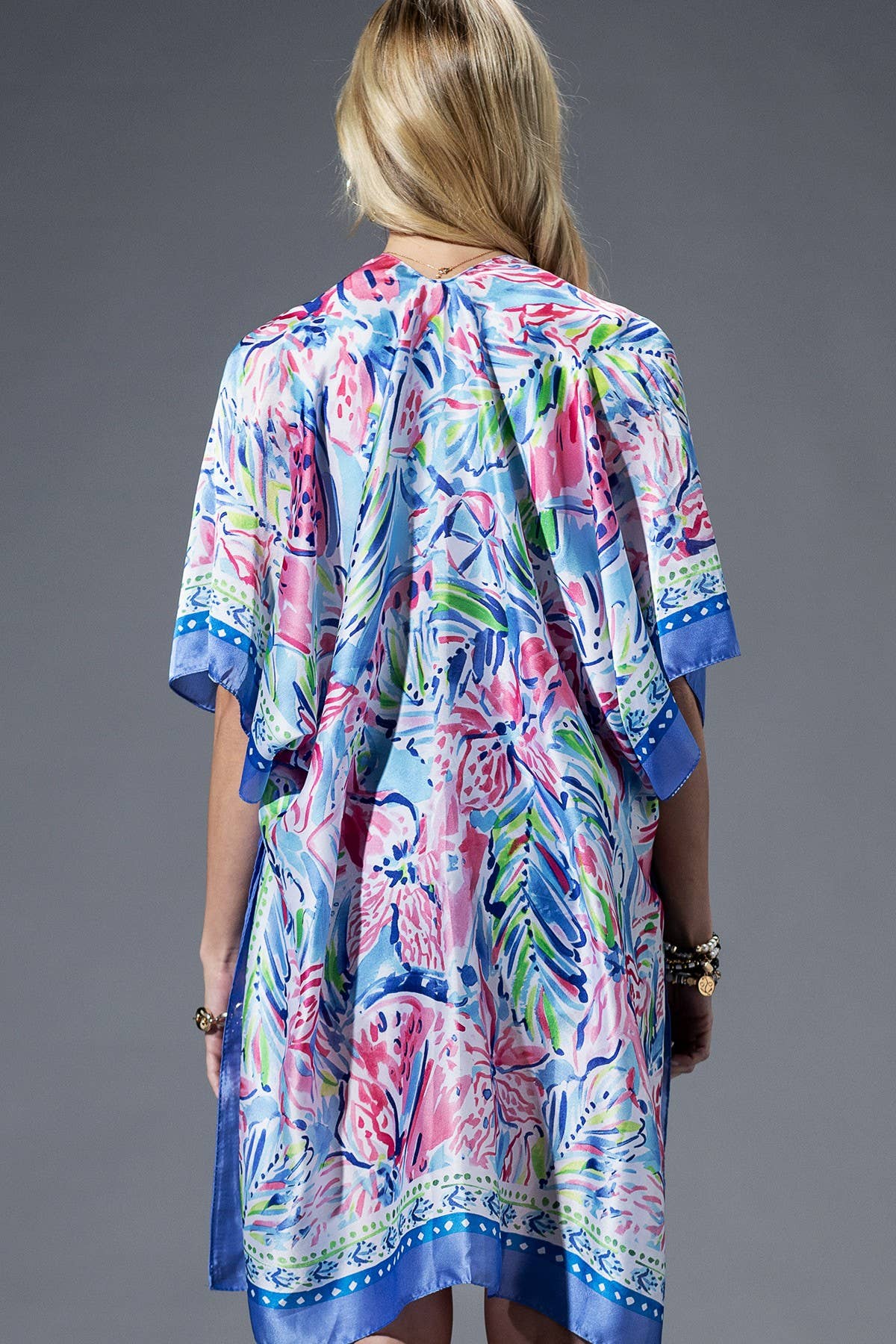 Flowing Silky Feel Kimono with Flower Print