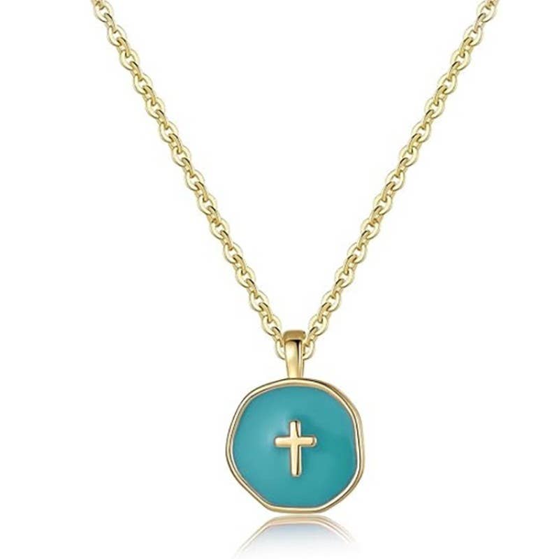 18K Round Cross Necklace