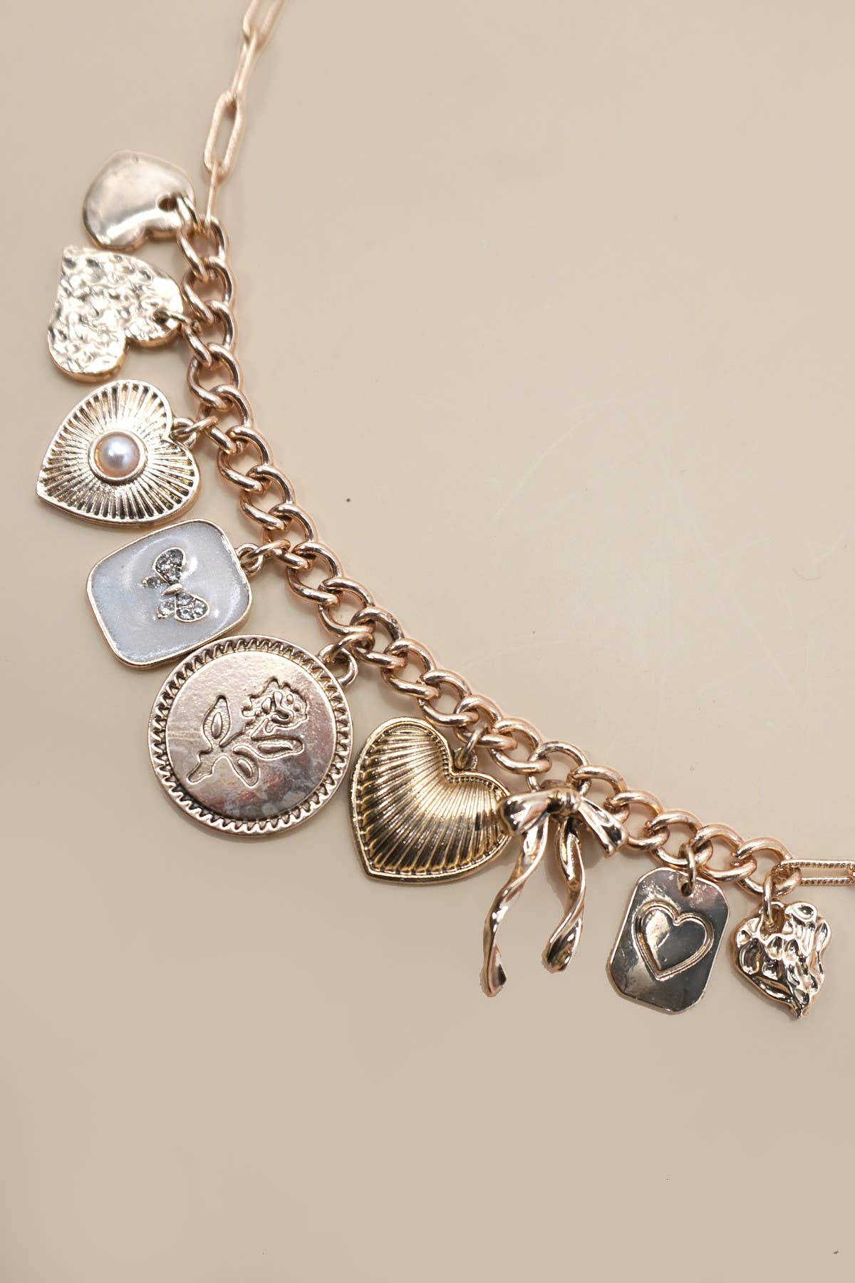 Cluster Heart Pearl Charm Necklace