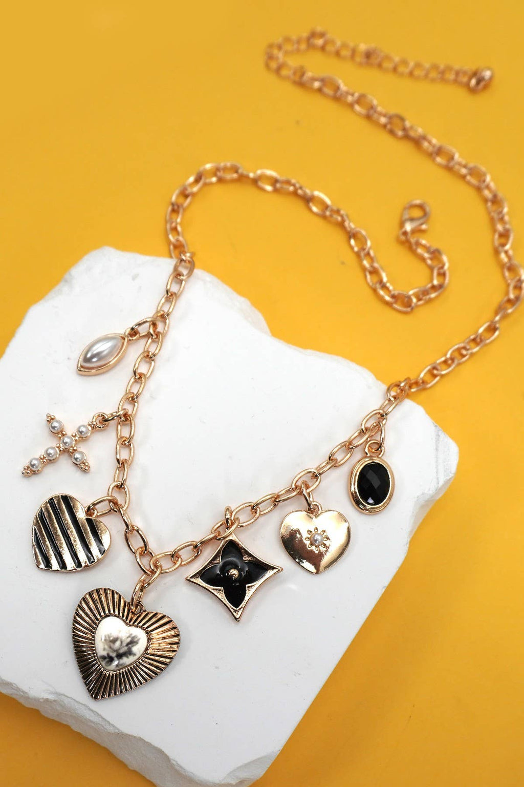 Vintage Heart and Cross Charm Necklace
