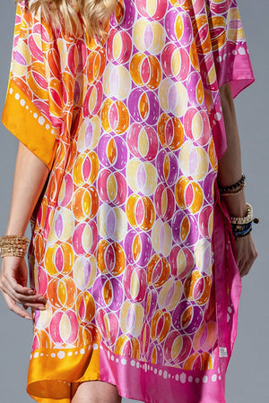 Two-Tone Trim Abstract Print Silky Feel Kimono
