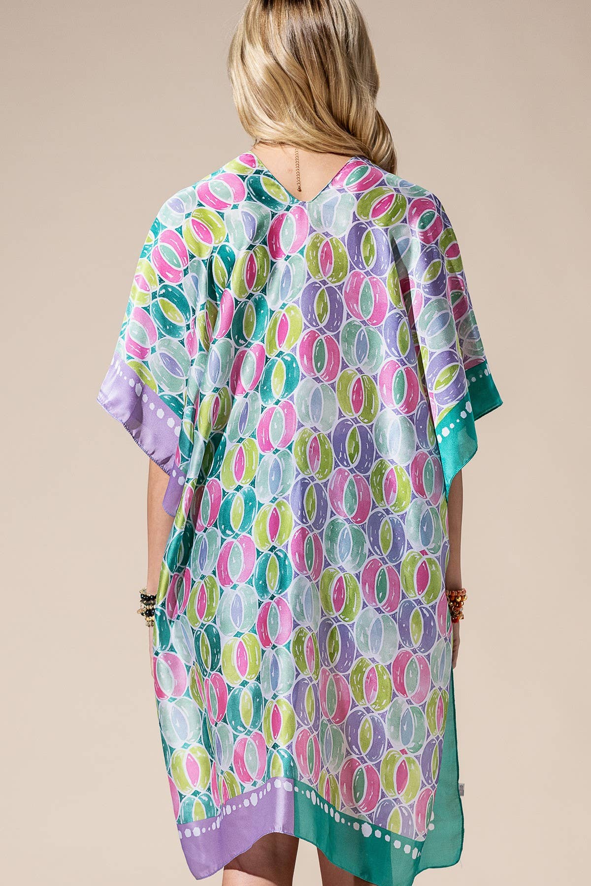Two-Tone Trim Abstract Print Silky Feel Kimono