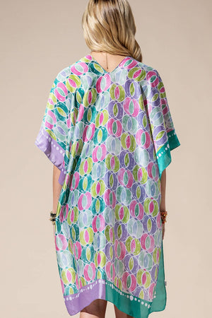 Two-Tone Trim Abstract Print Silky Feel Kimono