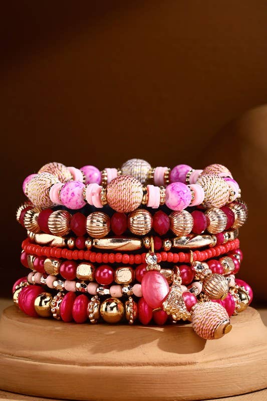 7-Strand Boho Bracelet with Raffia Charms