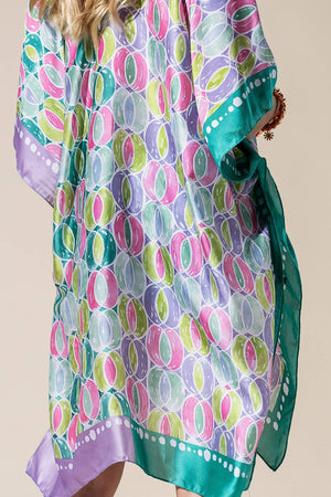 Two-Tone Trim Abstract Print Silky Feel Kimono