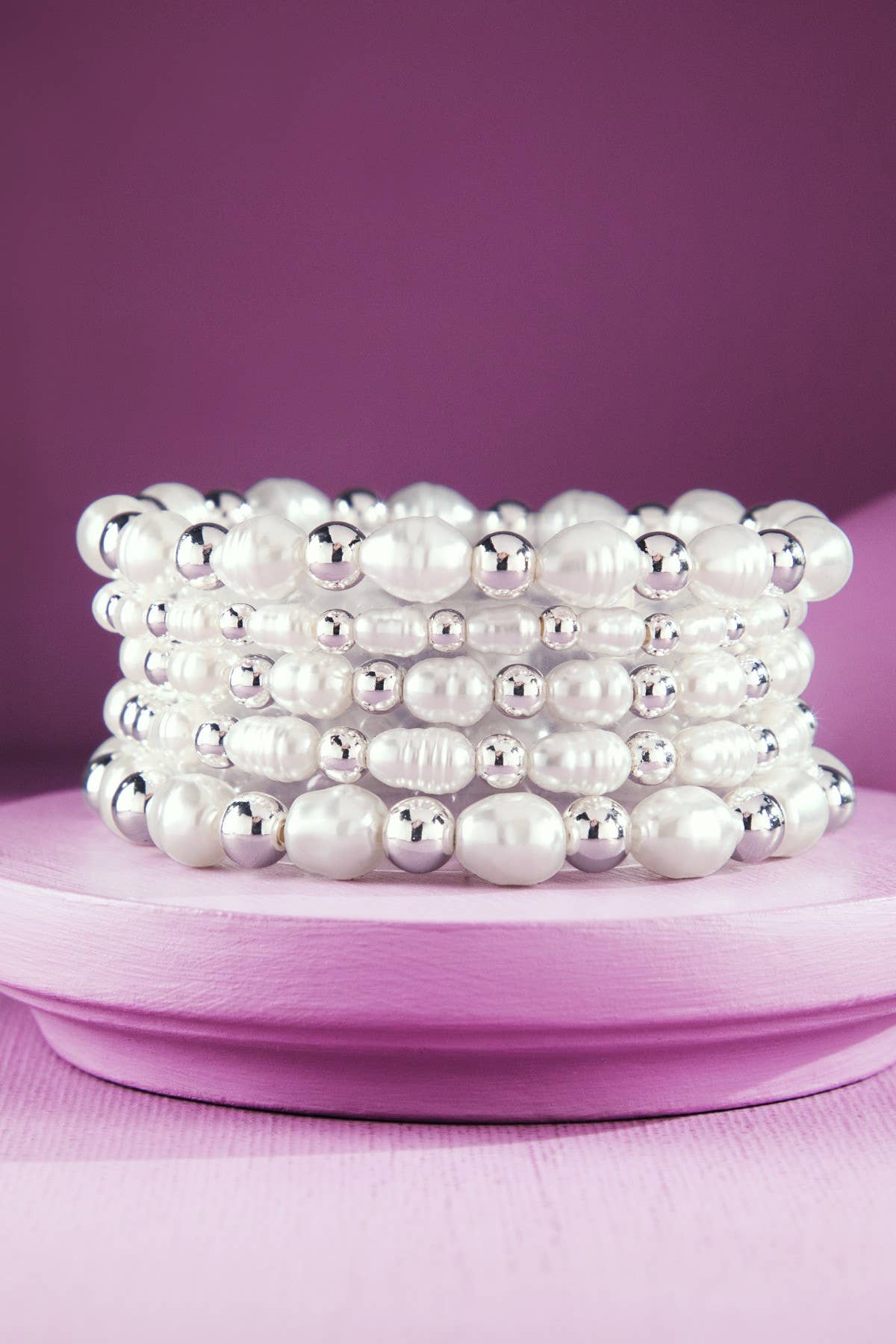 Stackable Pearl Baguette and Bead Bracelet