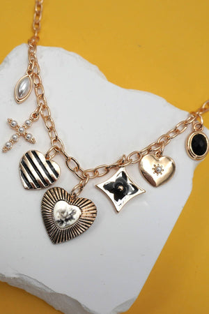 Vintage Heart and Cross Charm Necklace