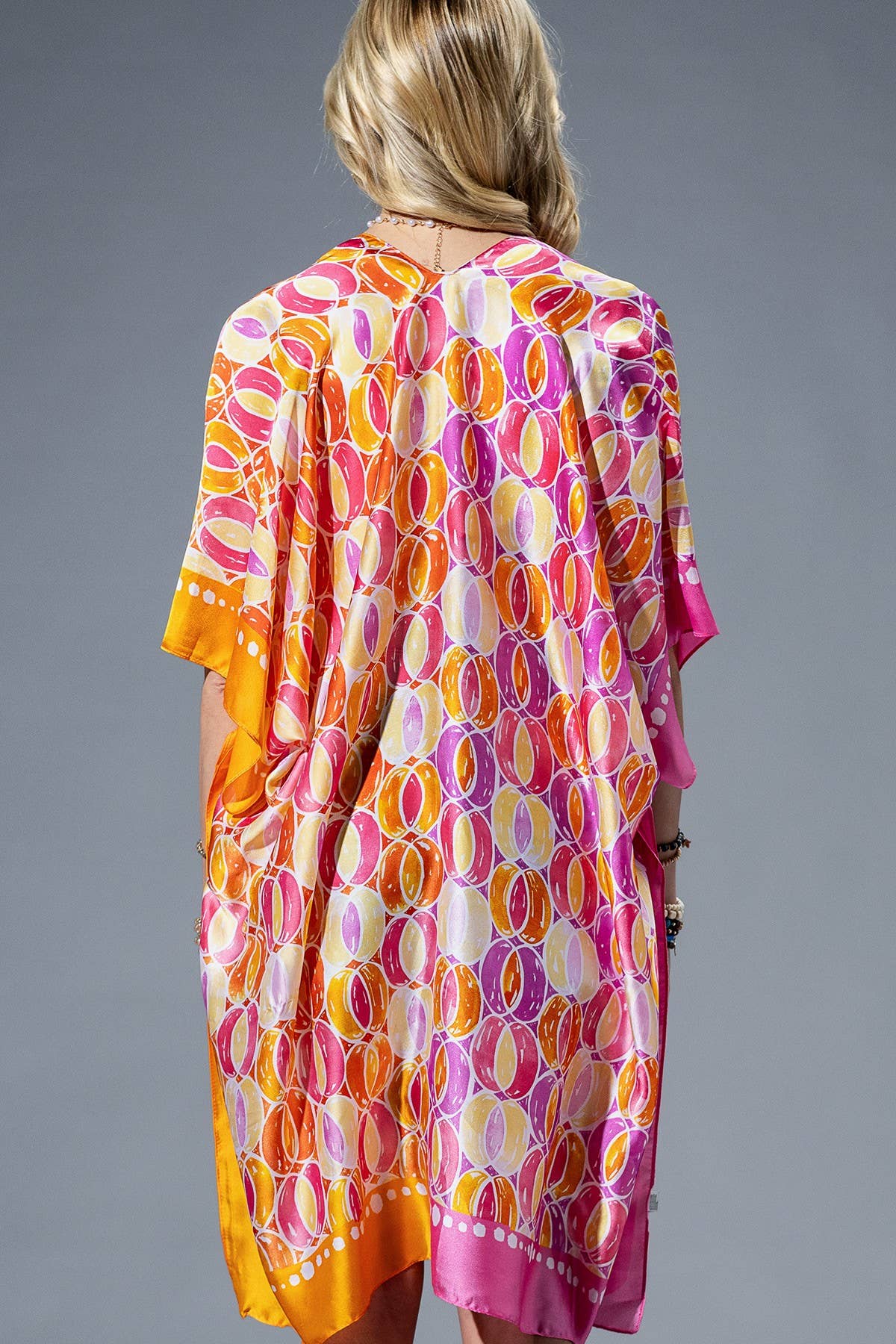 Two-Tone Trim Abstract Print Silky Feel Kimono