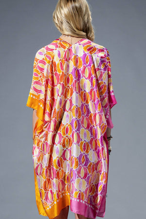 Two-Tone Trim Abstract Print Silky Feel Kimono