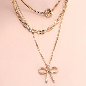 Bow and Pearl Layered Necklace