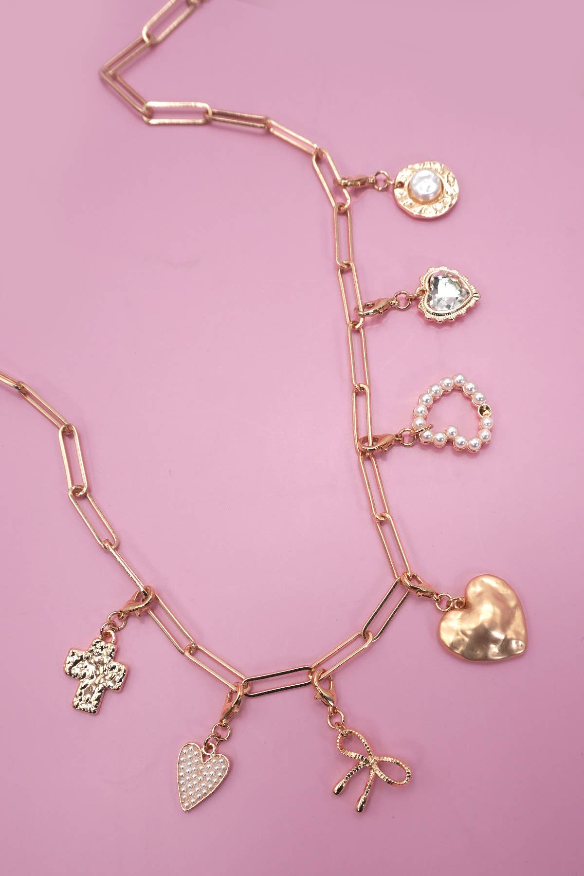 Bow Heart Multi Charm Necklace