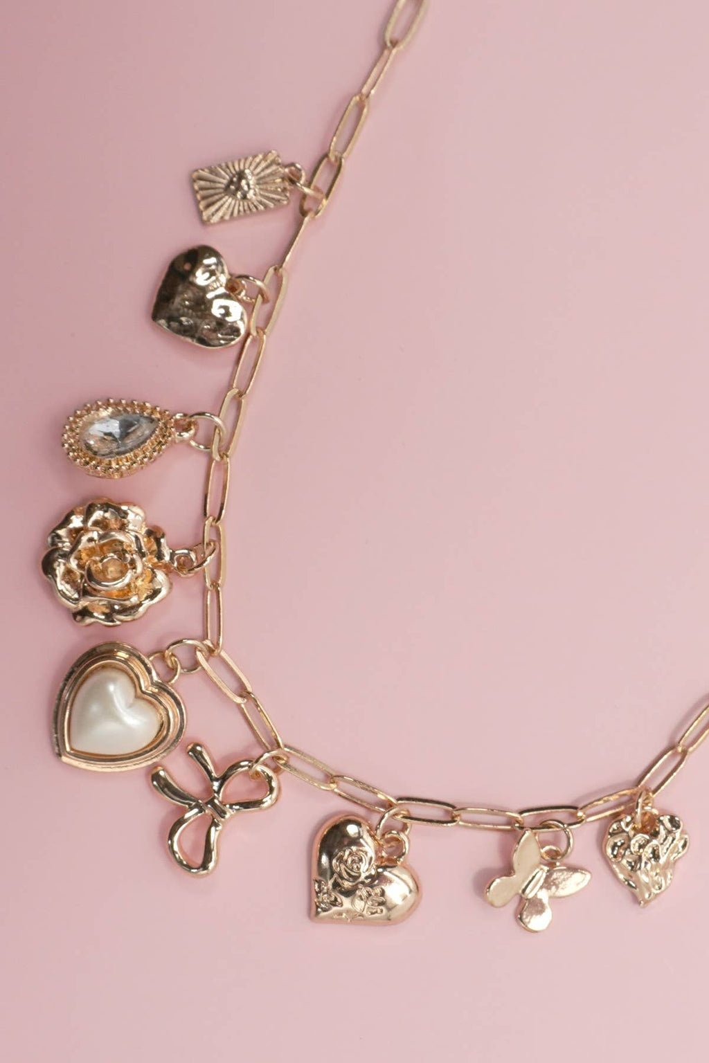 Flower Bow Heart Charm Necklace