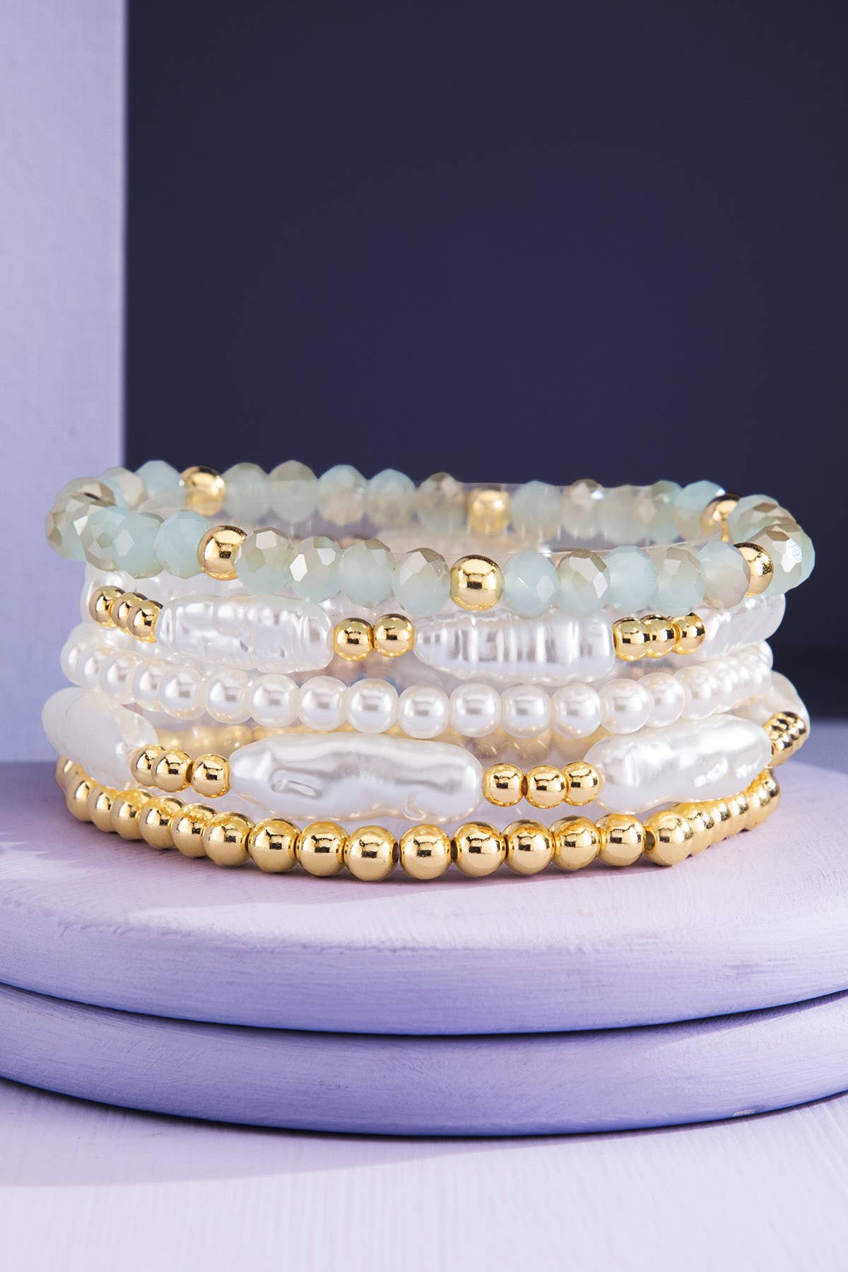 Stackable Pearl and Glass Beaded Bracelet