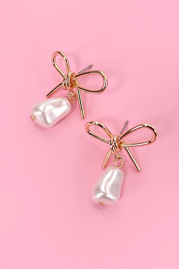 Pearl Drop Bow Earrings
