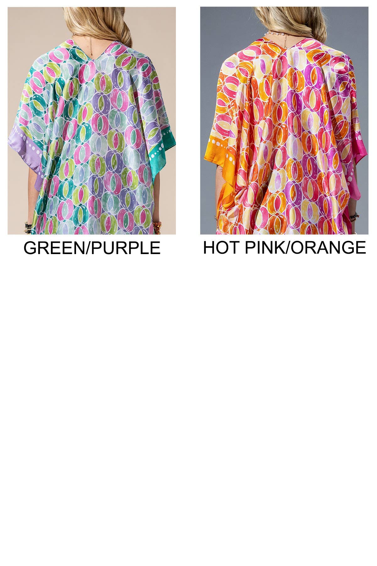 Two-Tone Trim Abstract Print Silky Feel Kimono