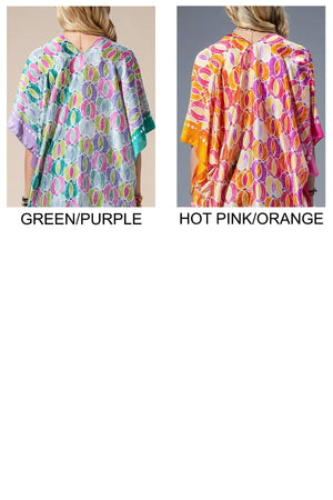 Two-Tone Trim Abstract Print Silky Feel Kimono
