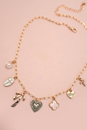 Clover Bow Heart Charm Necklace