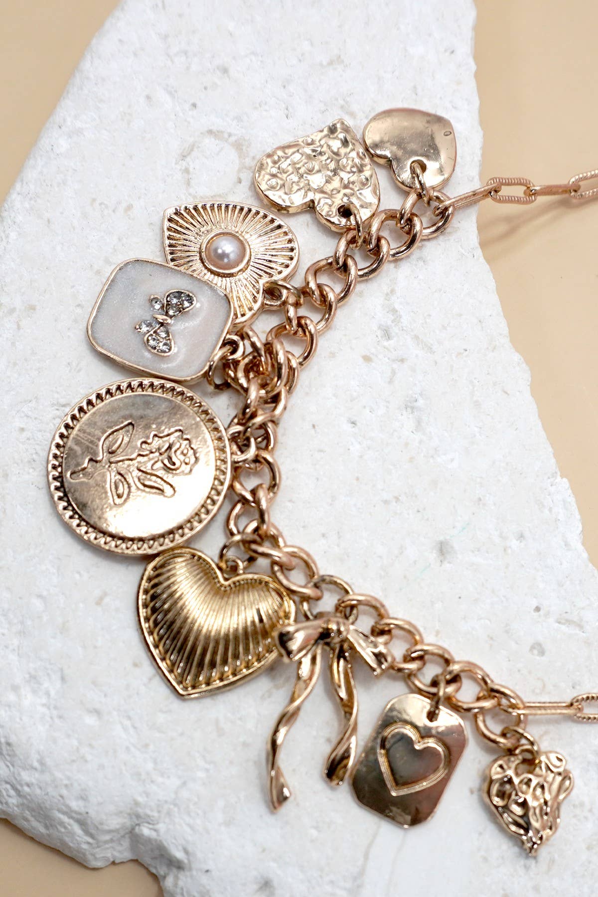Cluster Heart Pearl Charm Necklace