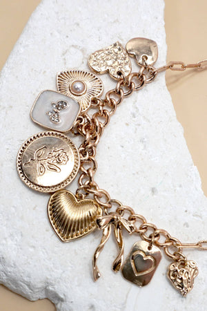 Cluster Heart Pearl Charm Necklace