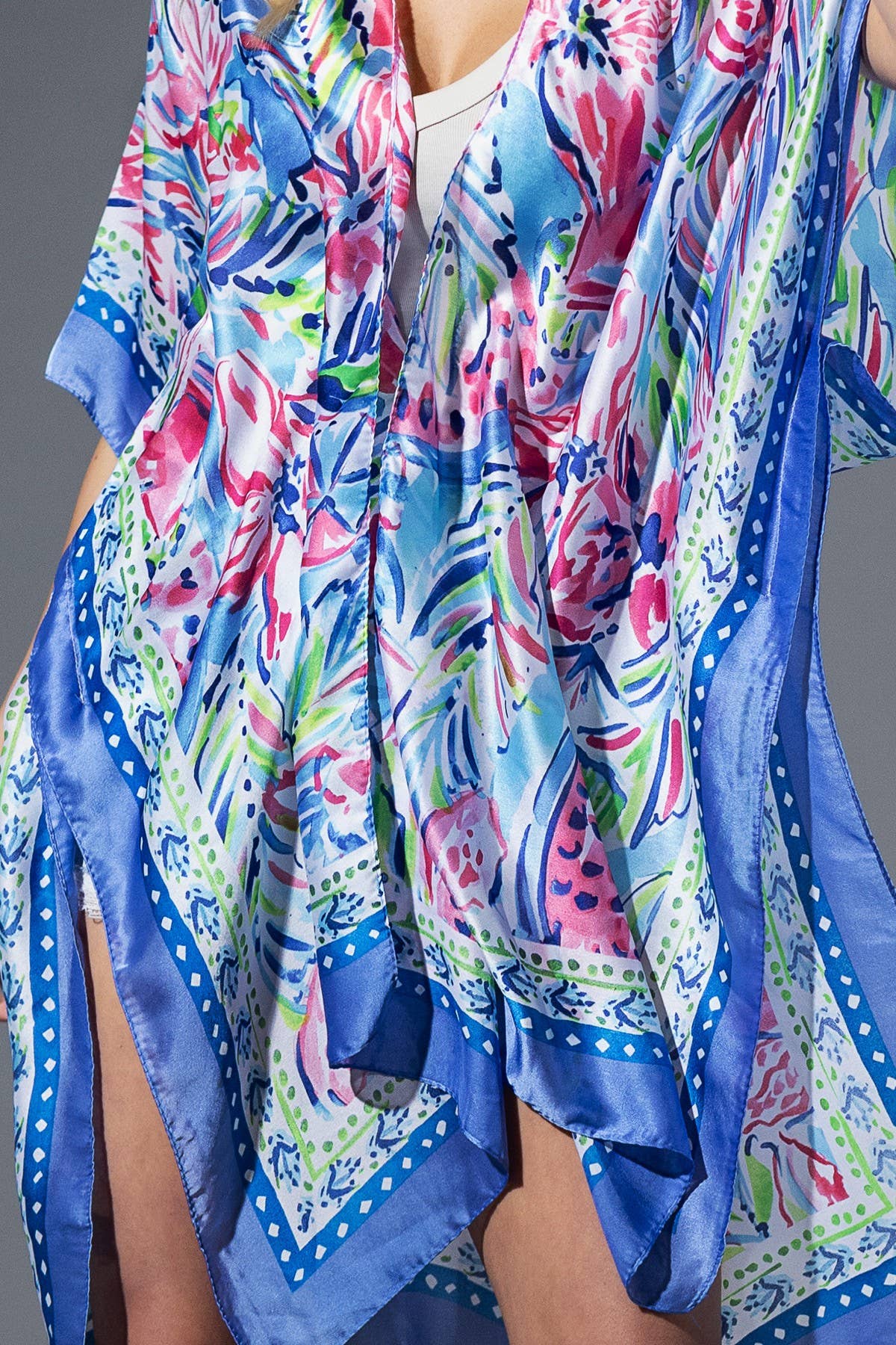 Flowing Silky Feel Kimono with Flower Print
